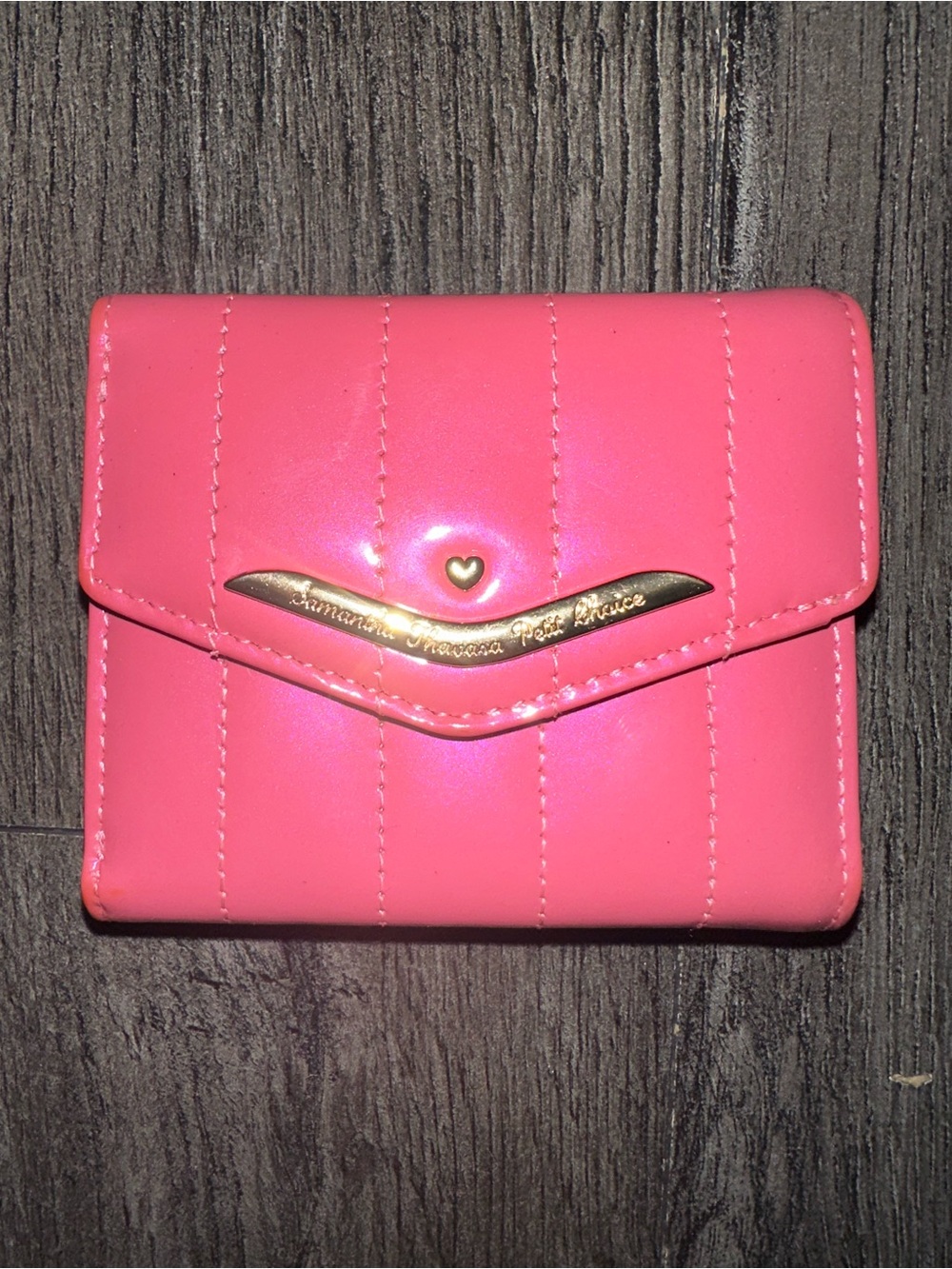 Samantha Thavasa Pink Patent Quilted Compact Wallet with KISS Lock